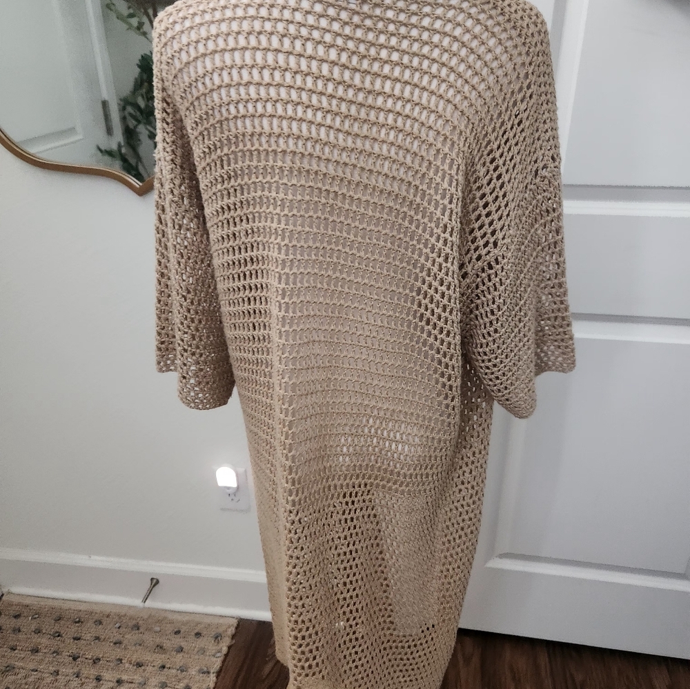 Open Knit Beige Sweater Cardigan Duster - Picture 5 of 5